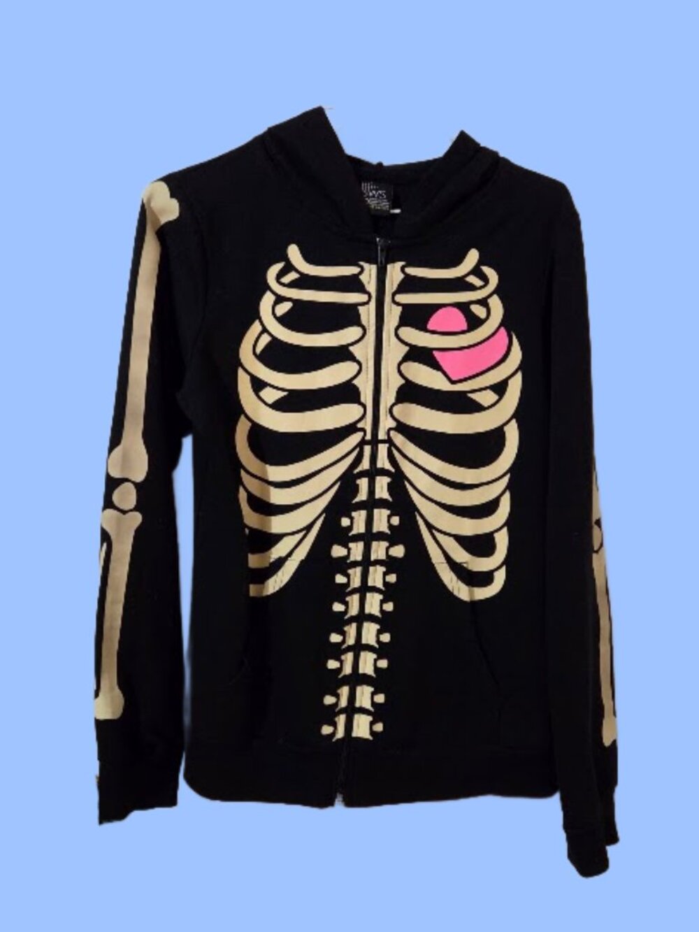Emo Scene Skeleton Skull Zip Up Hoodie Cat Bear Kitty Animal Ear Hood